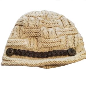 Cream hat with faux brown leather NWOT